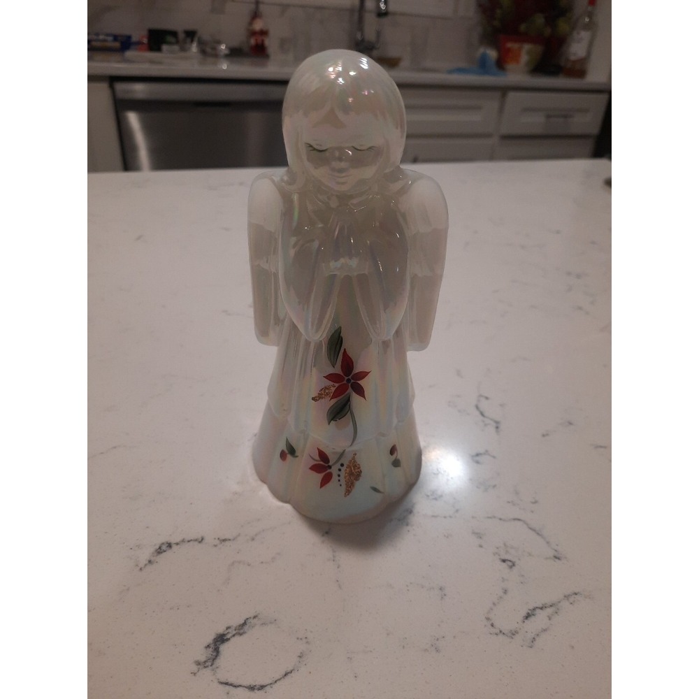 Fenton Art Glass Poinsettia White Opalescent Girl Angel 6" Hand Painted Signed